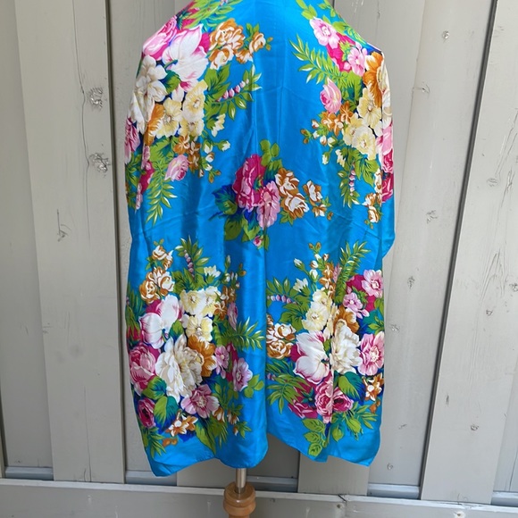 Club Echo Floral Turquoise Silk Scarf - Picture 4 of 8